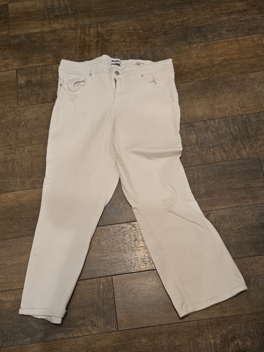 William Rast Cream Wide-Leg Distressed Jeans